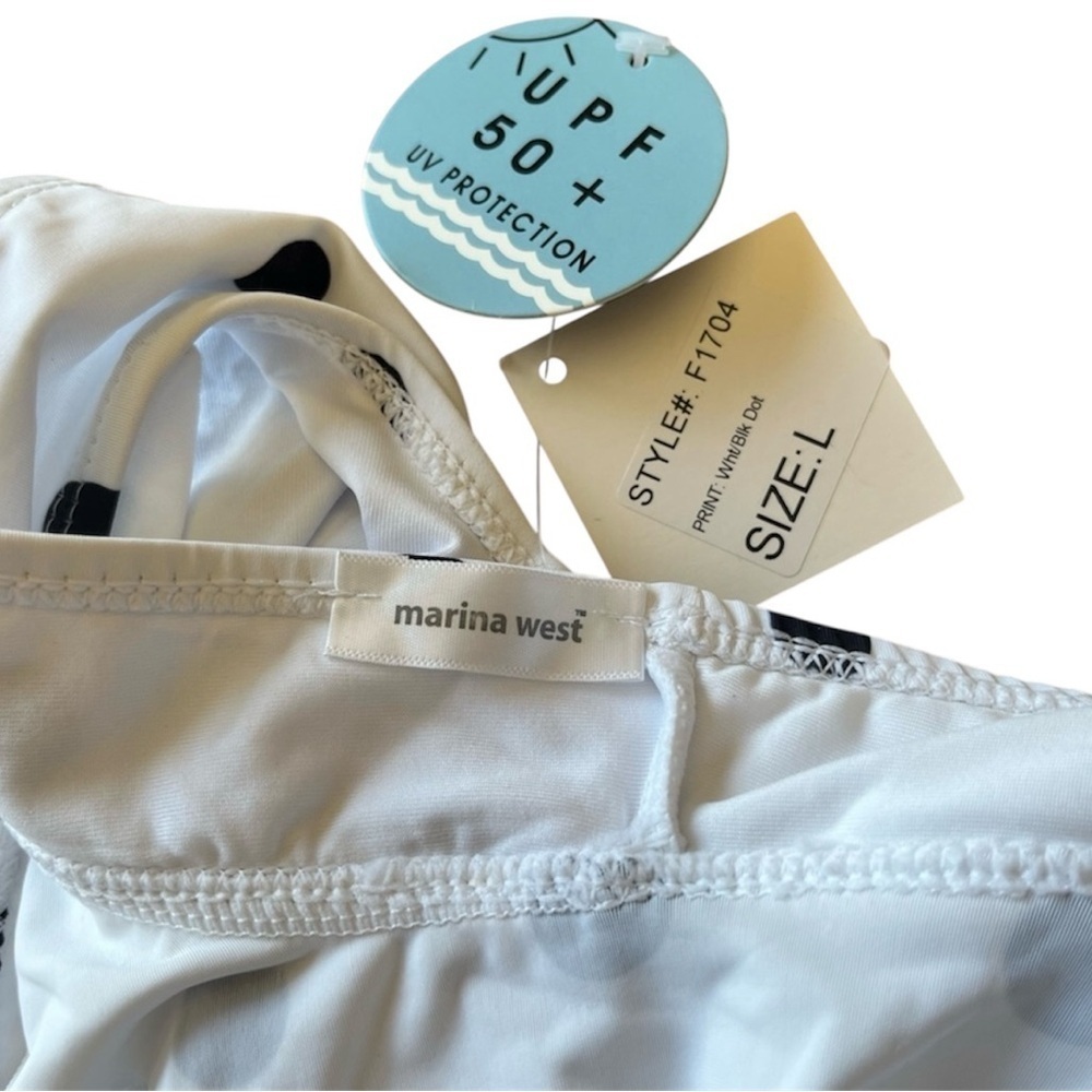 NWT Marina West White/Black Polka Dot Ruffle Accent Swimsuit Size L - Picture 10 of 10